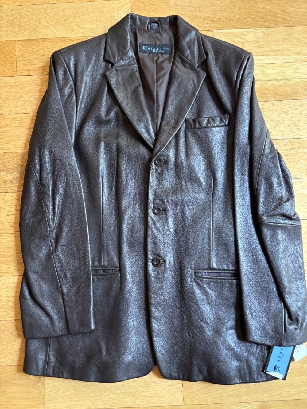 NWT Kenneth Cole Brown 3-button XL Genuine Leather Jacket Vintage 2000s Y2K